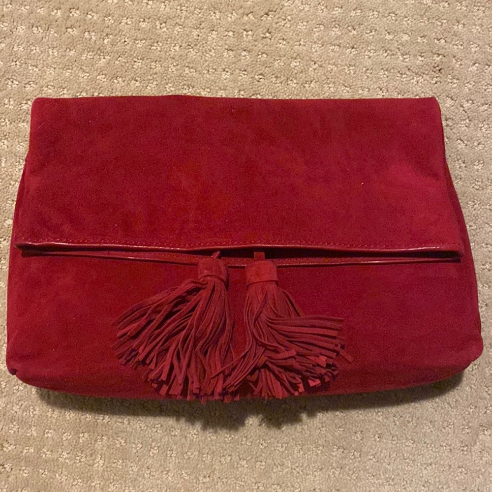 NWT Ann Taylor Red Suede Clutch Purse